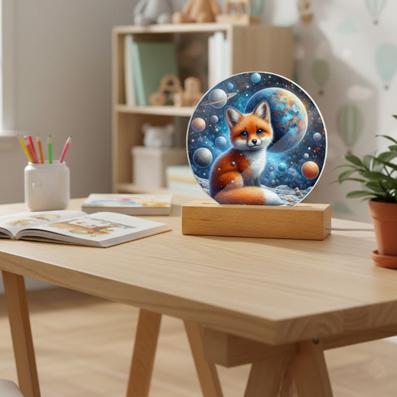 LED acrylic night light round fox - planets