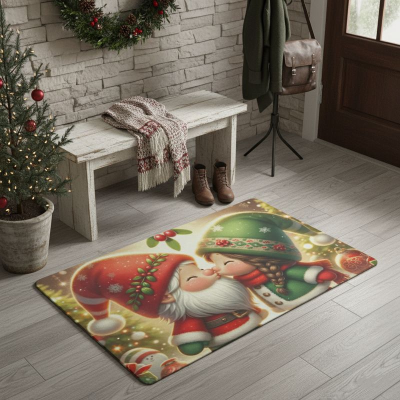 Christmas doormat with gnome couple