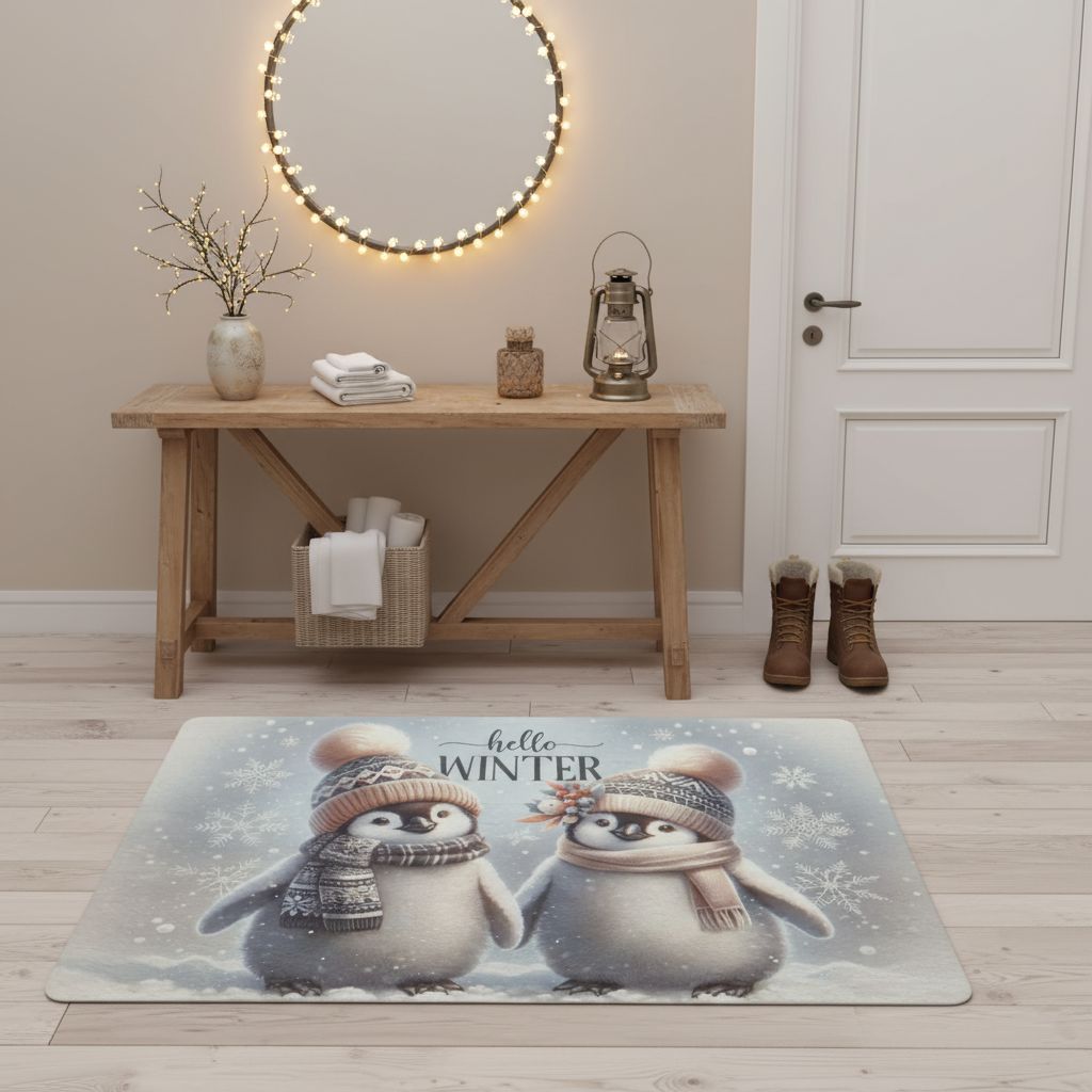 Winter Magic Doormat Winter Penguin Love