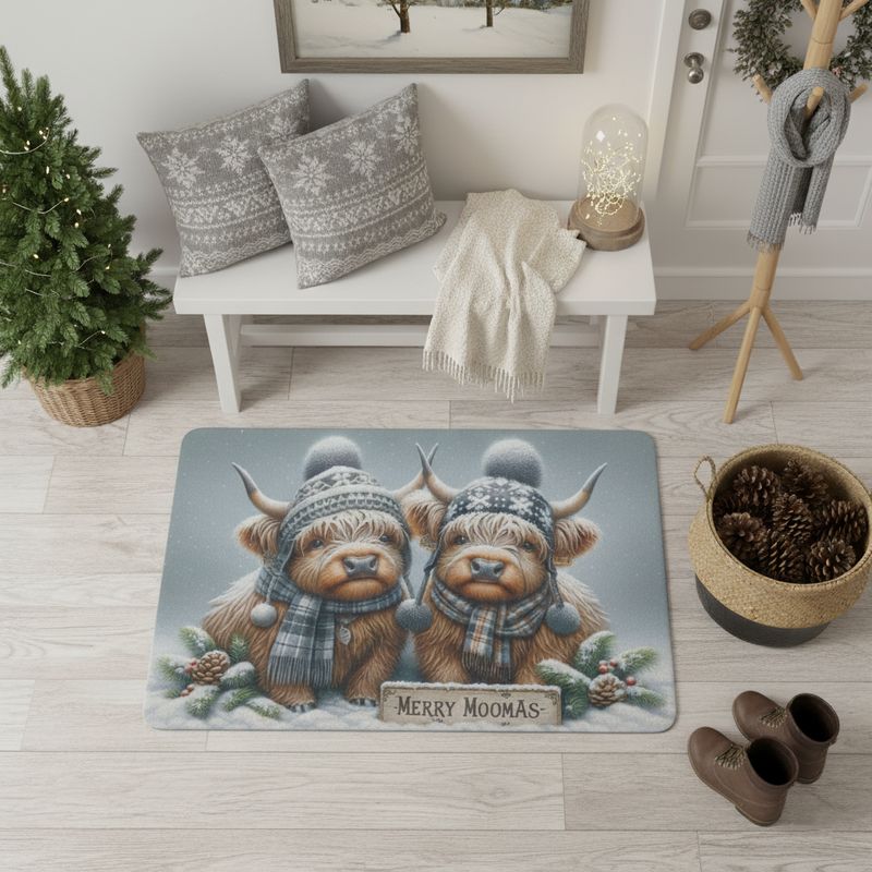 Winter Highland Merry Moomas Doormat