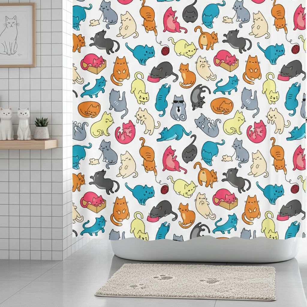 Colorful cartoon cats shower curtain