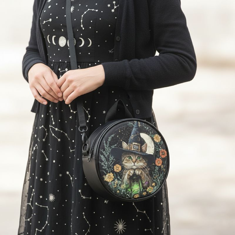 Moonlit Witch Kitty – Enchanted Lantern all-round bag