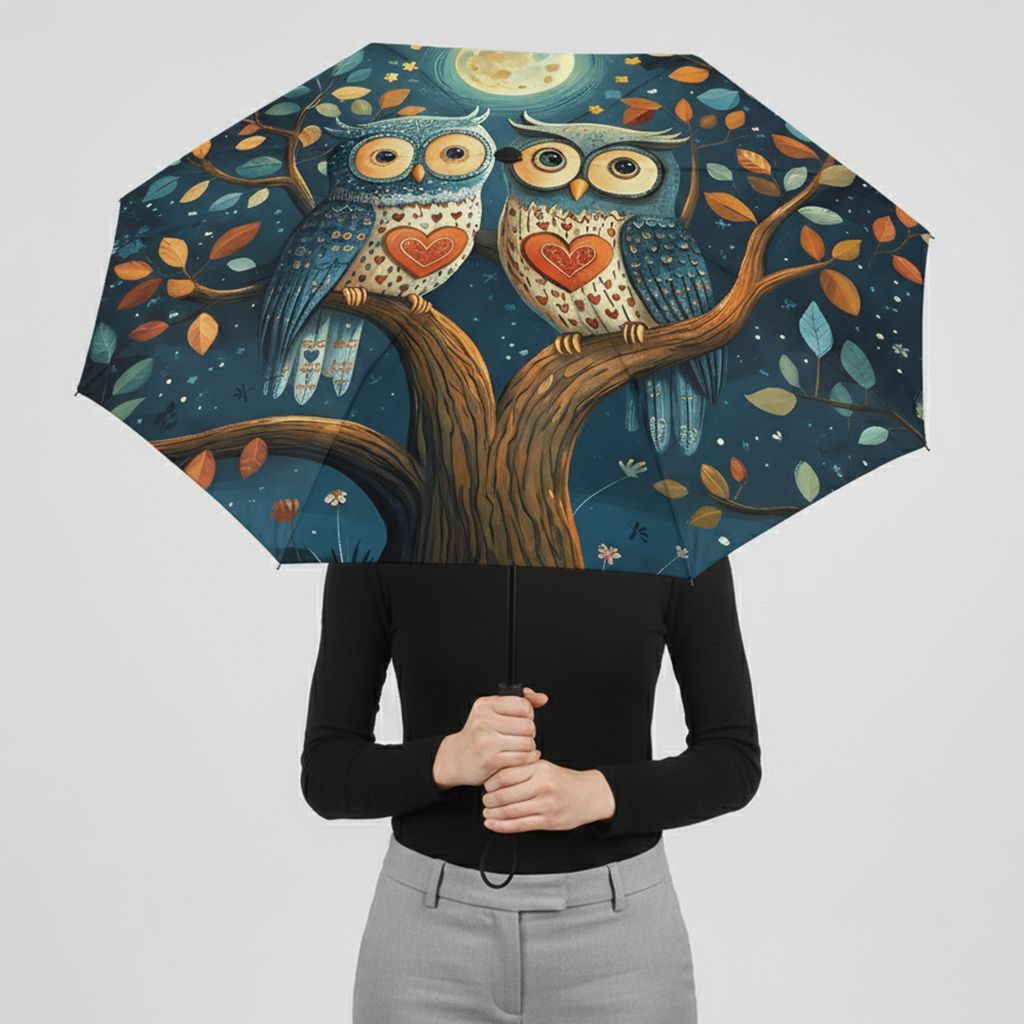 Moonlit Owl Lovers Umbrella – Automatic