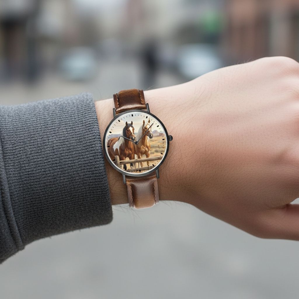Western Horse Leather Wristwatch Black