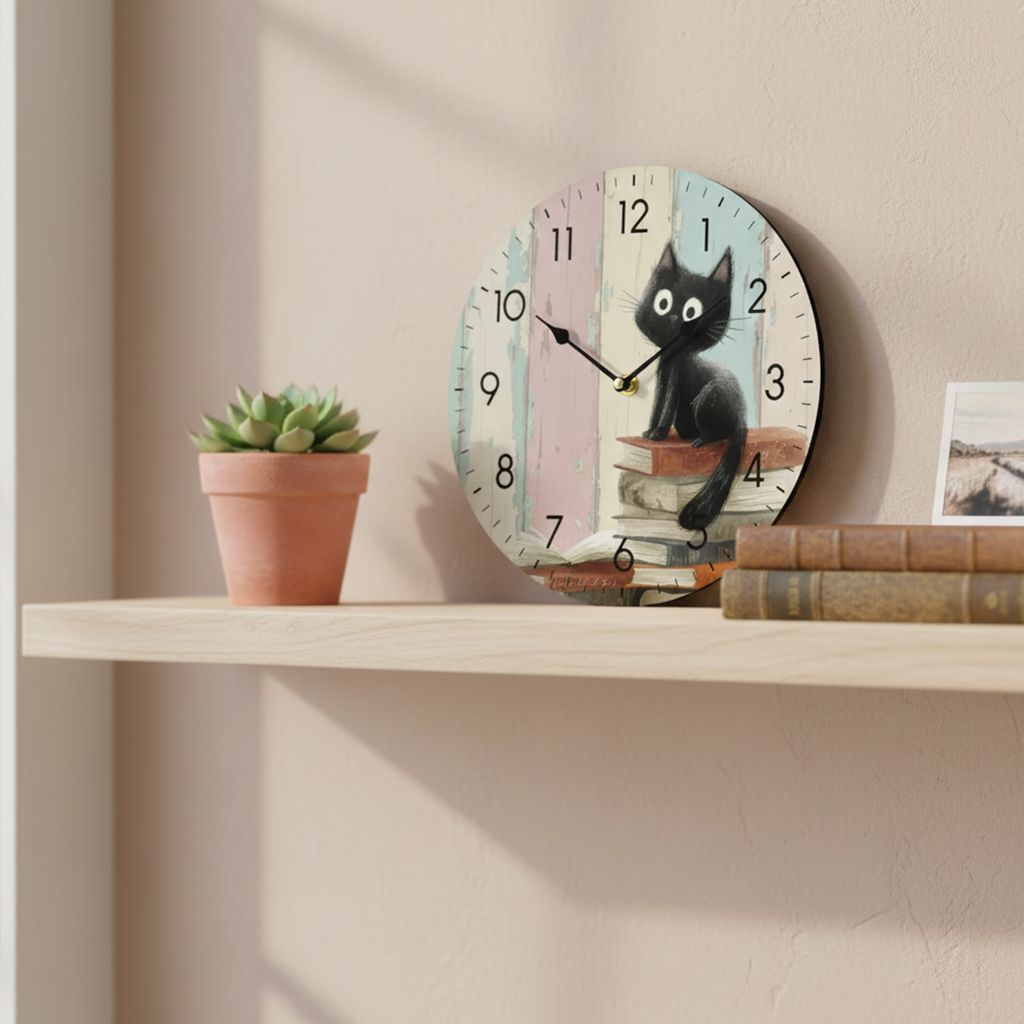 Black Cat Wall Clock - Bookish Kitty