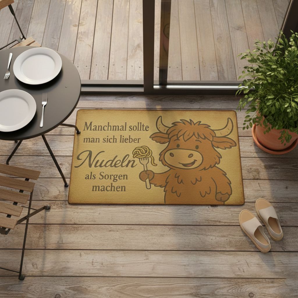 Noodles instead of worries doormat - Highland cow
