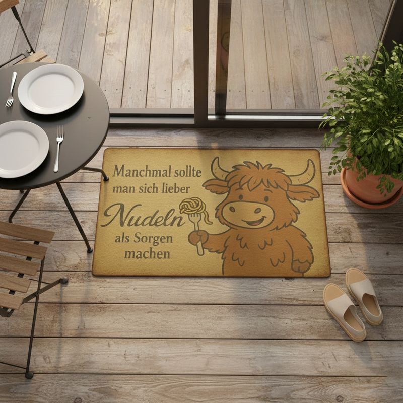 Noodles instead of worries doormat - Highland cow