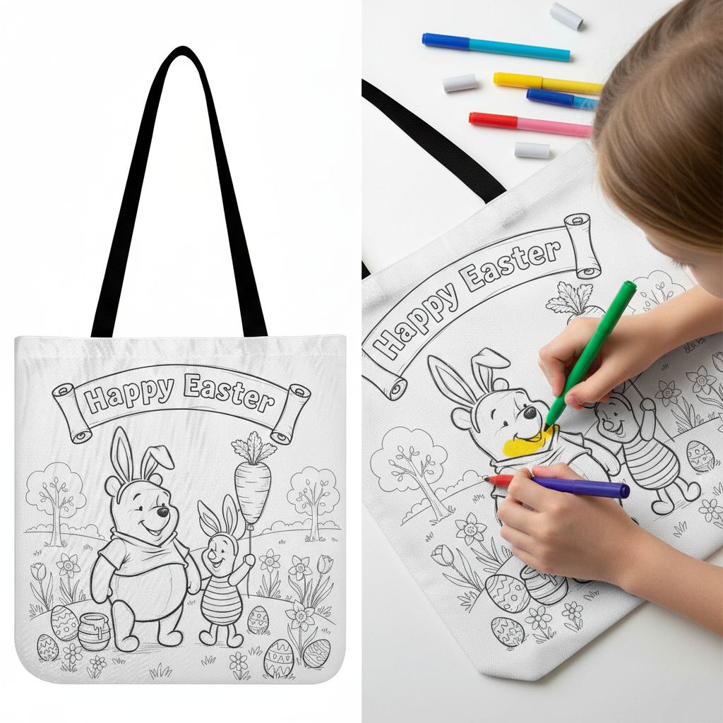 Winnie the Pooh coloring tote bag with an outdoor motif