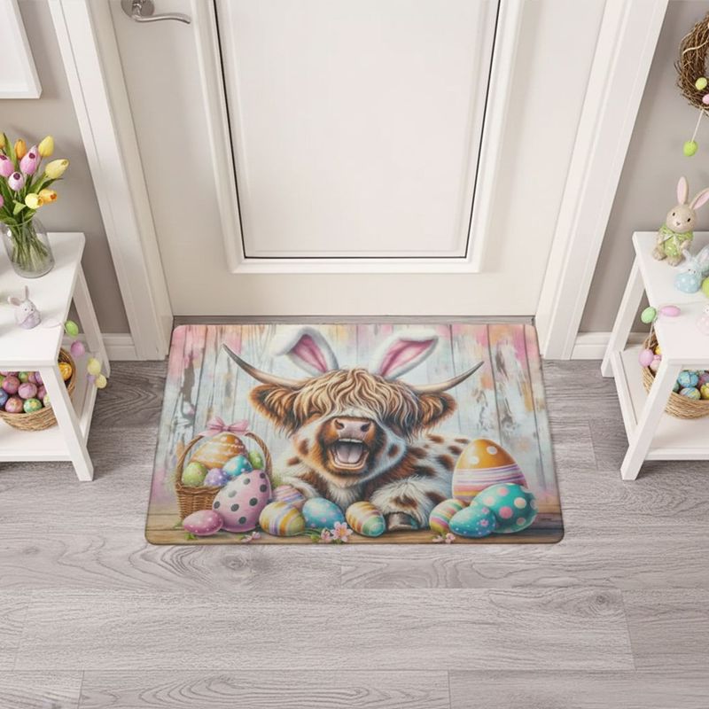 Cute Easter doormat with Highland cow