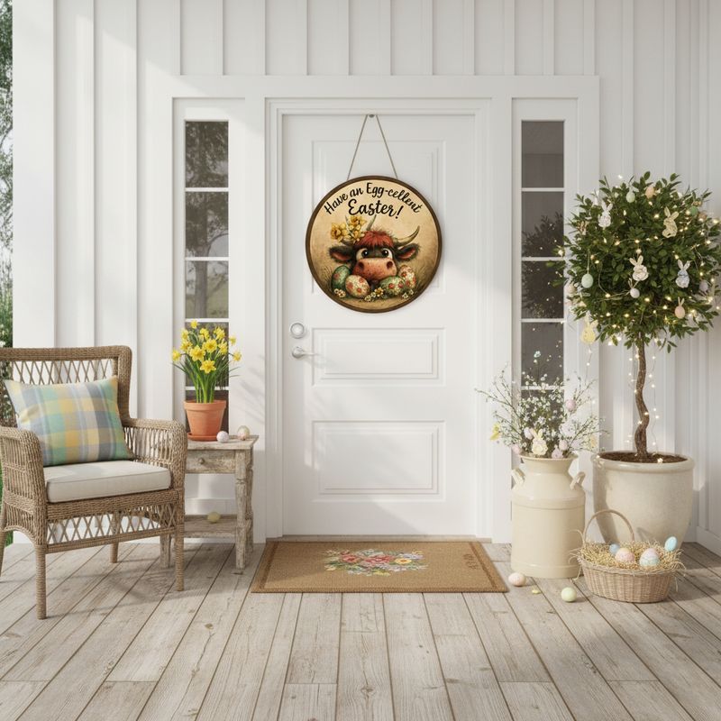 Have an Egg-cellent Easter decorative sign Highland cow