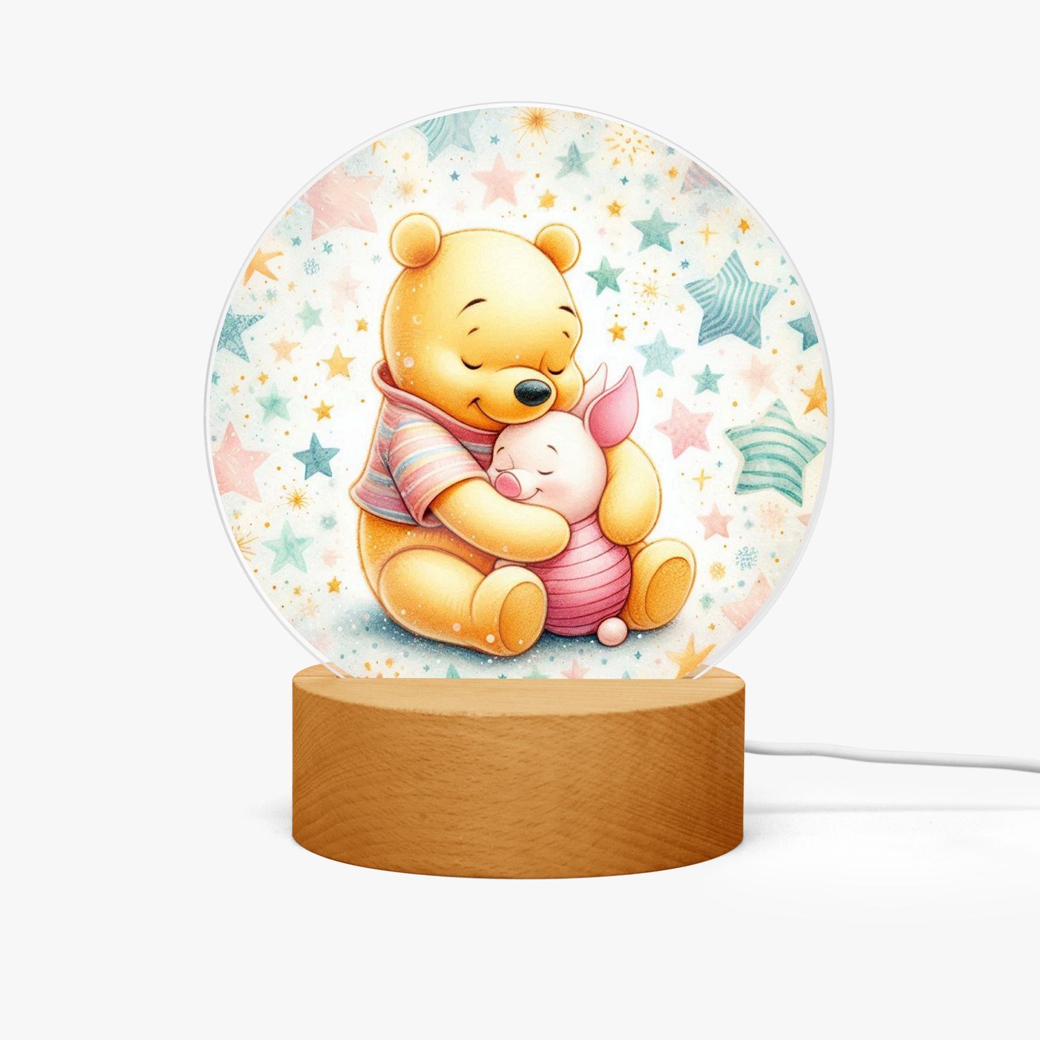 LED acrylic night light round Winnie the Pooh and Piglet - stars