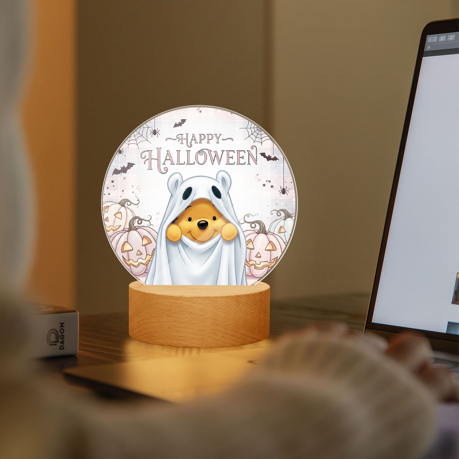 LED Acrylic Night Light Pooh's Happy Halloween