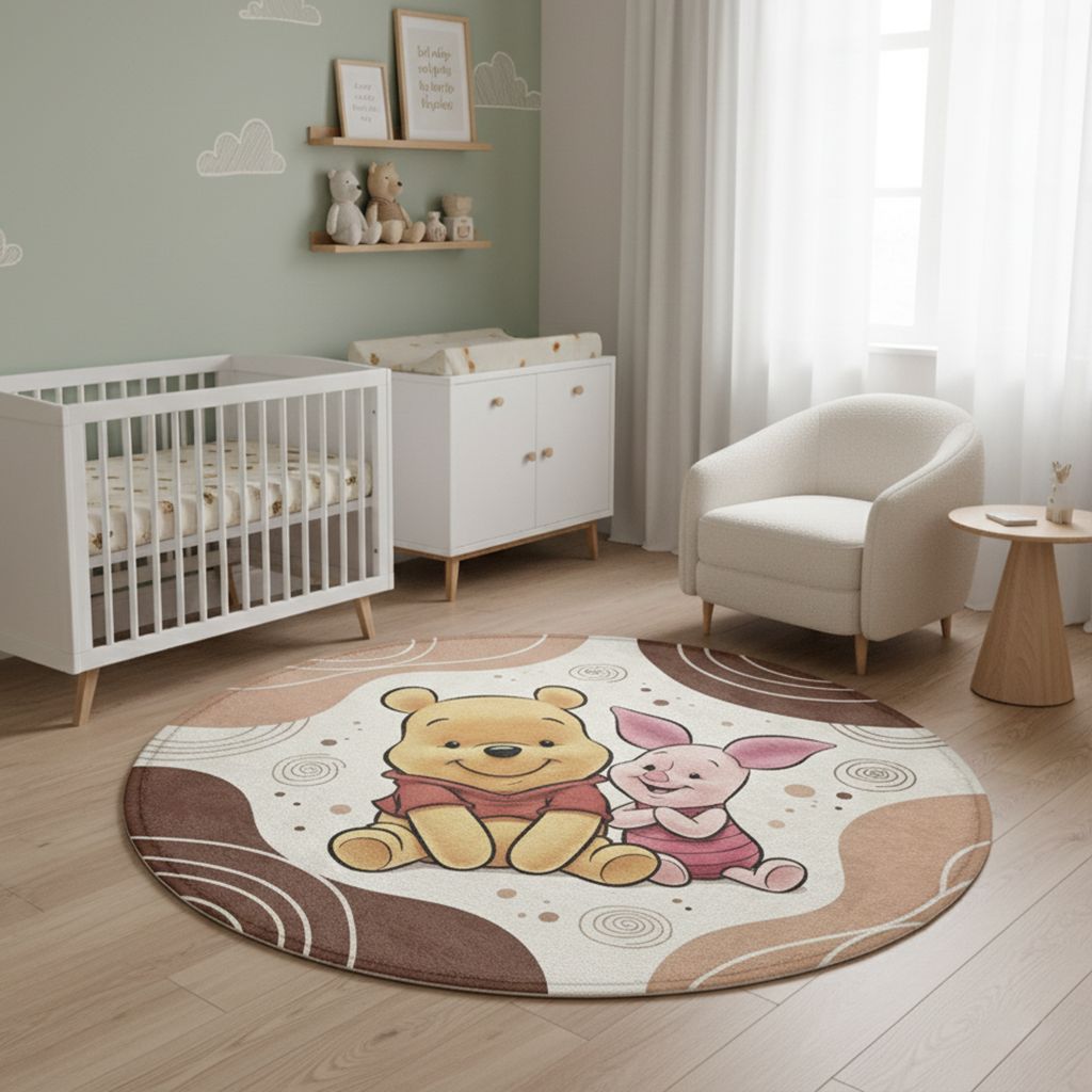 Round children's rug with Winnie the Pooh &amp; Piglet