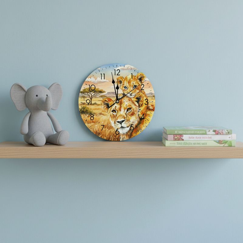 Lion Family Wall Clock - Savannah Heart