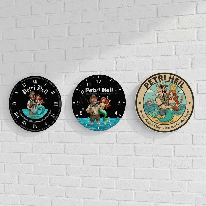Cheeky Petri-Heil wall clock for anglers
