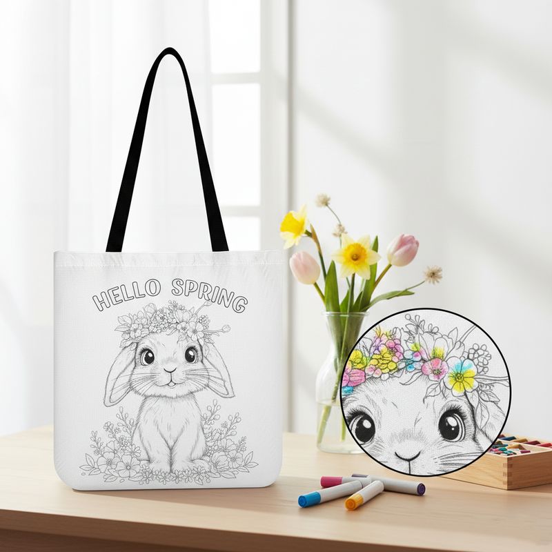 Coloring fabric bag, cute bunny