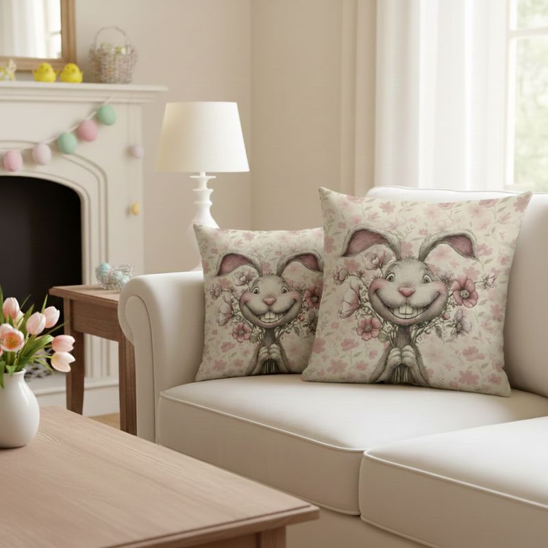 Decorative cushion with rabbit motif