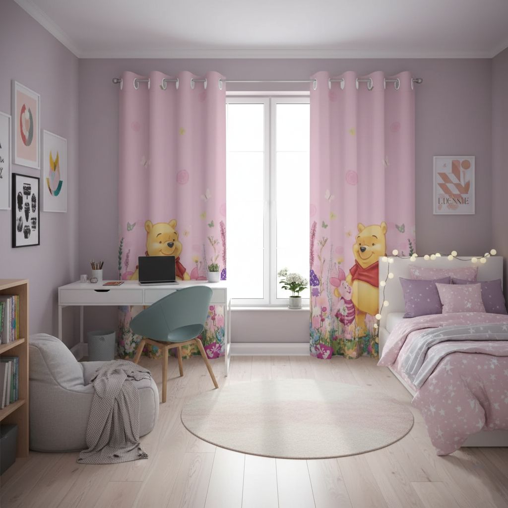 Pink blackout curtains Winnie the Pooh