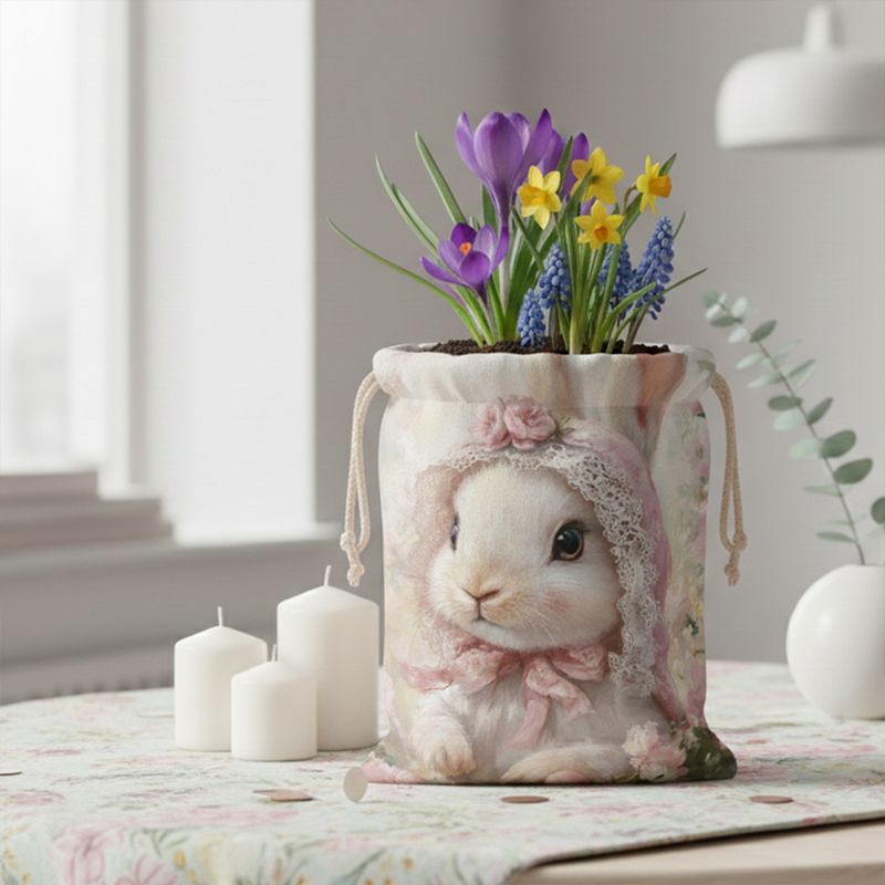 Romantic linen bunny bag in bonnet