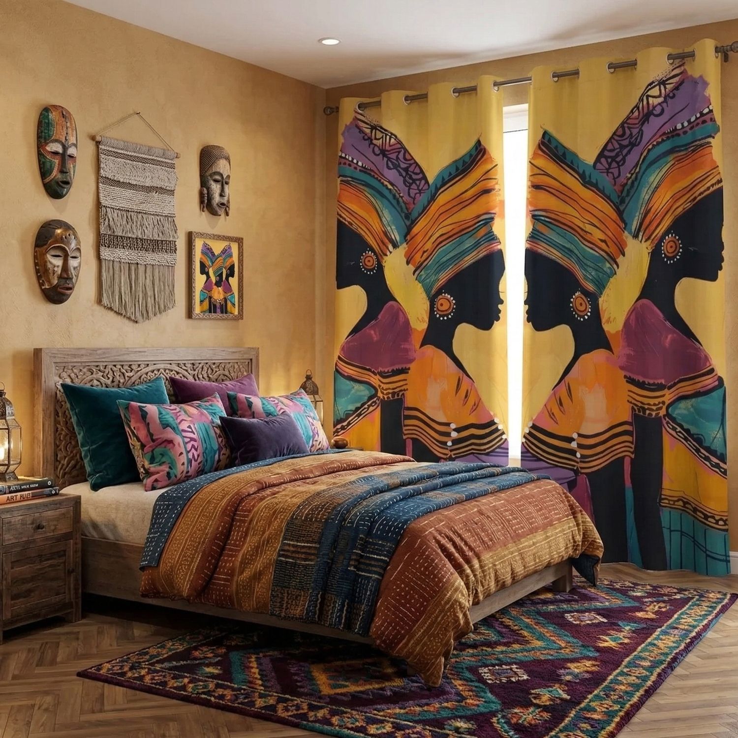 Blackout curtains with African art motif