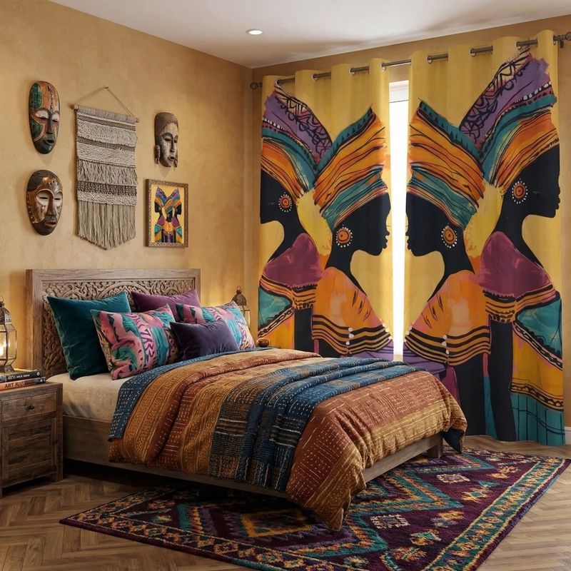 Blackout curtains with African art motif