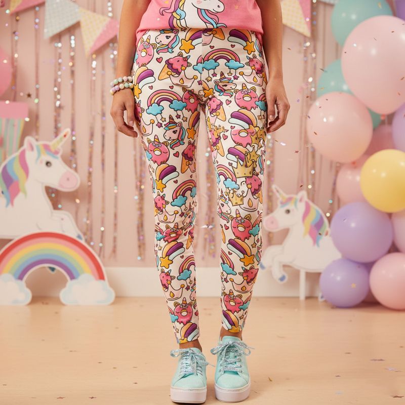 Colorful unicorn print high-waisted leggings