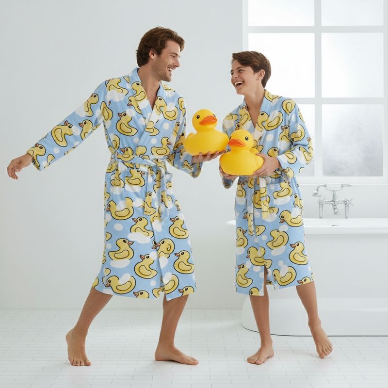 Funny light blue rubber duck bathrobe