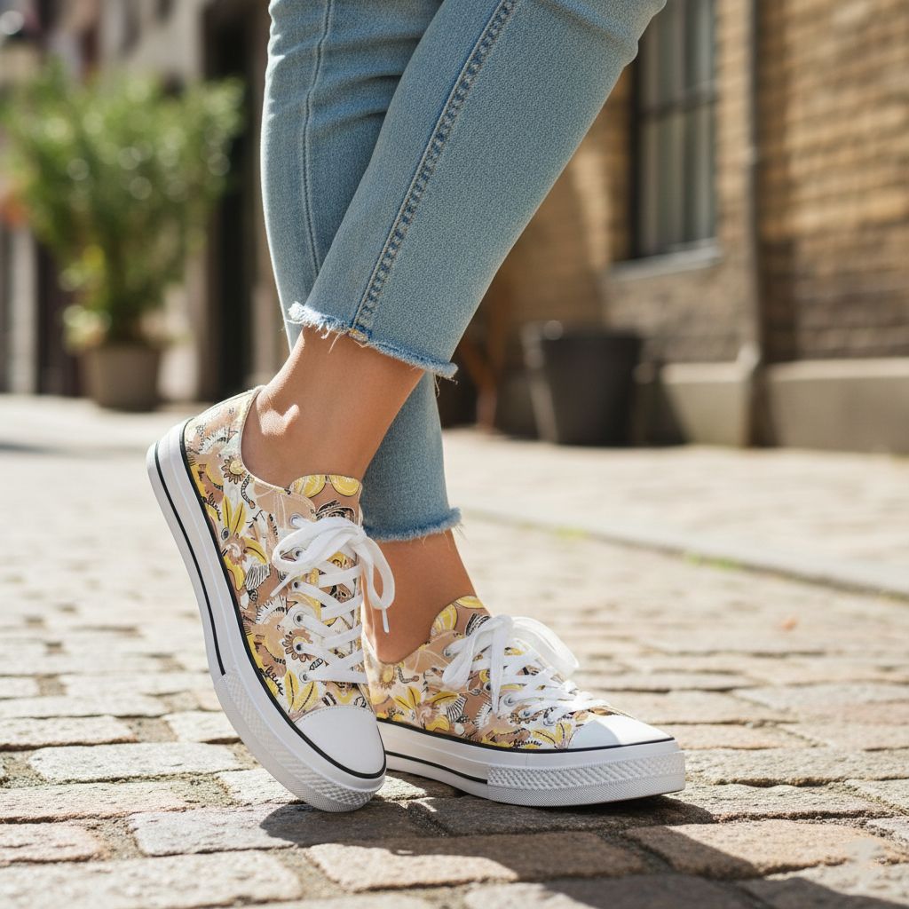 Tropical cockatoo motif canvas sneakers
