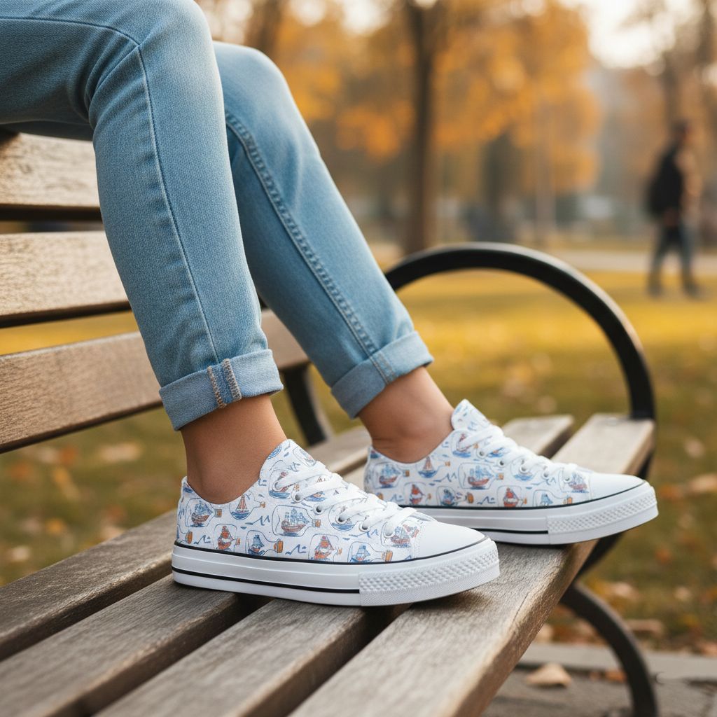 Maritime sailing ship print canvas sneakers