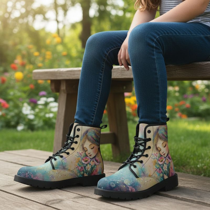 Artistic flower girl leather boots