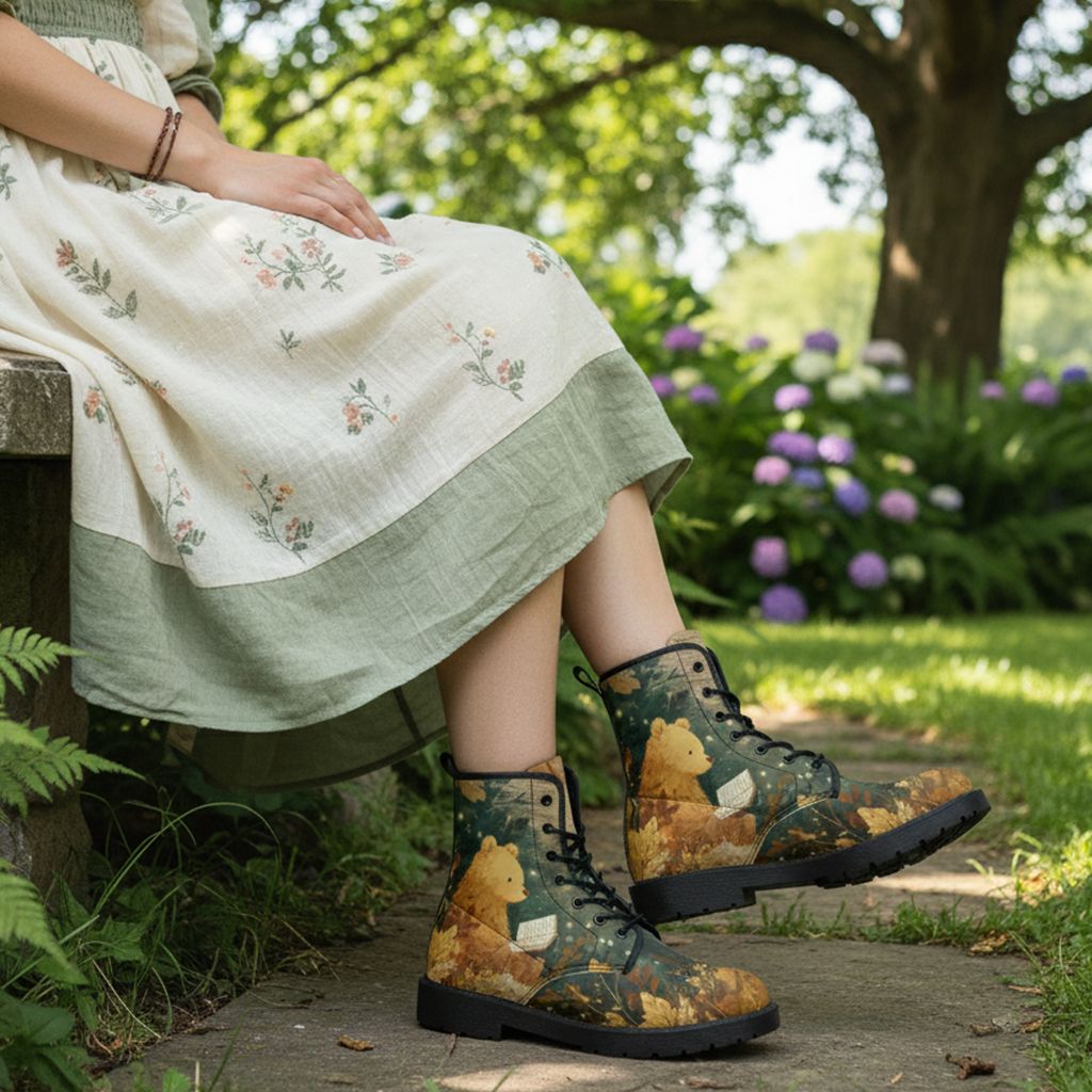 Magical Forest Leather Boots “Reading Bear”