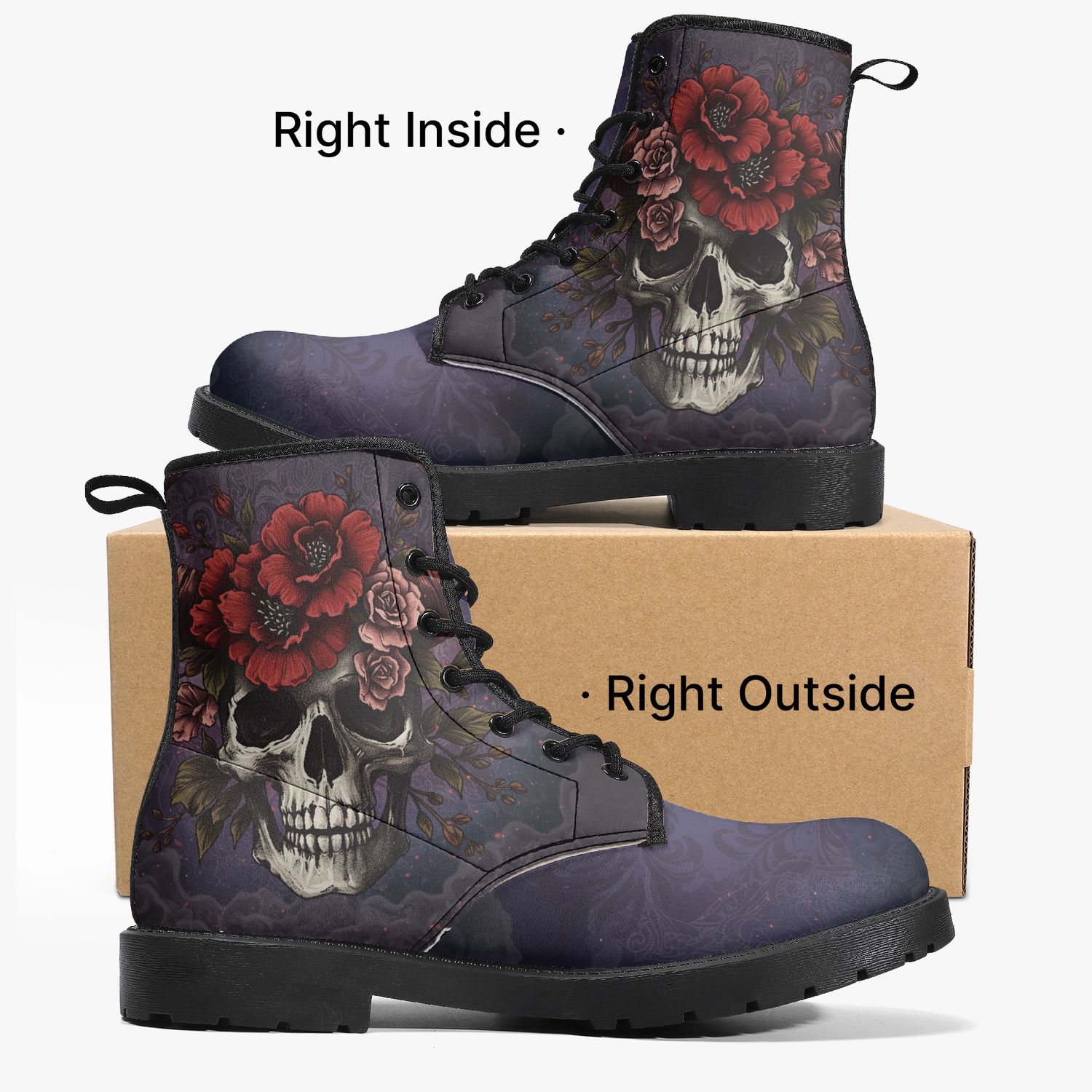 Gothic floral skull leather boots