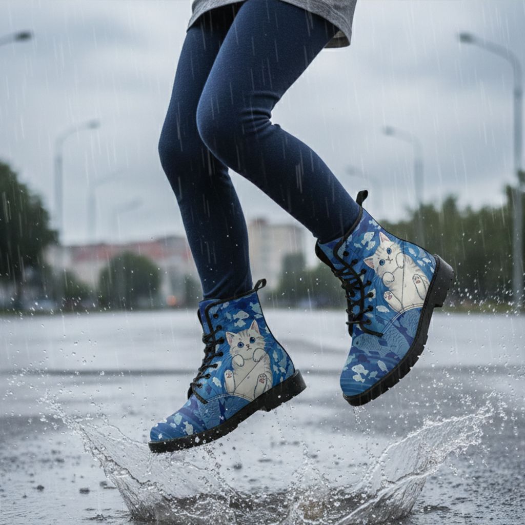Kawaii Cat Ocean Leather Boots