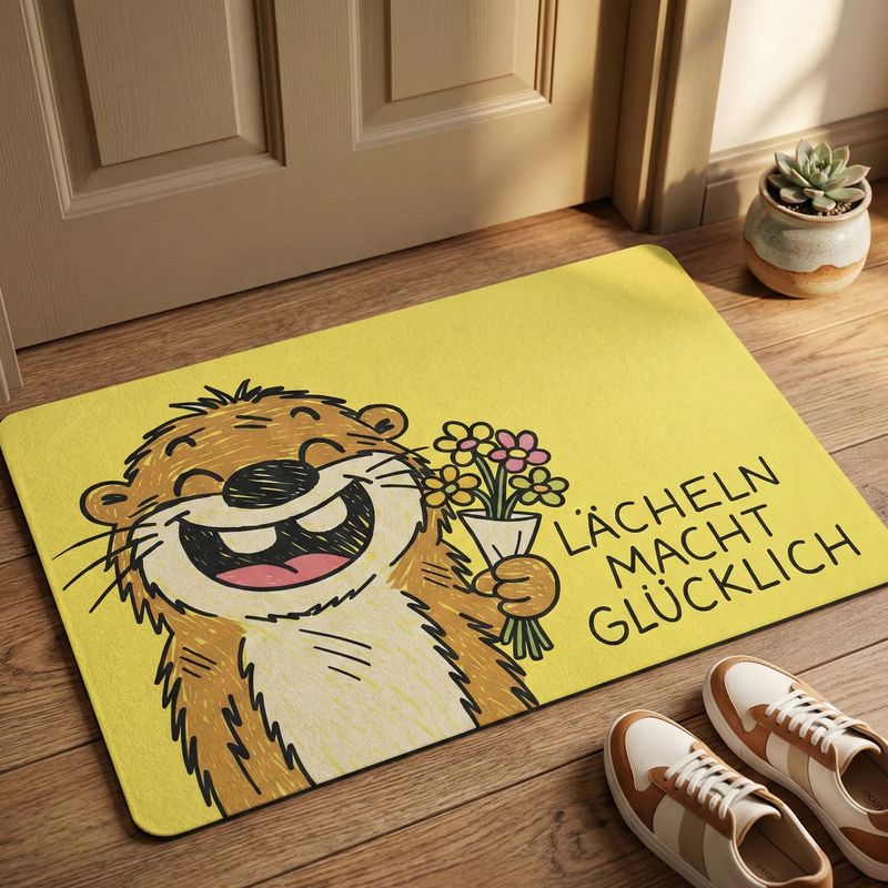 Funny otter doormat "Smiling makes you happy"