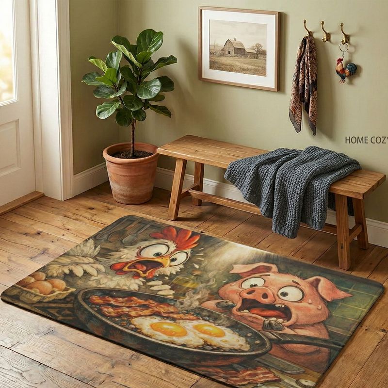Funny doormat with chicken &amp; pig