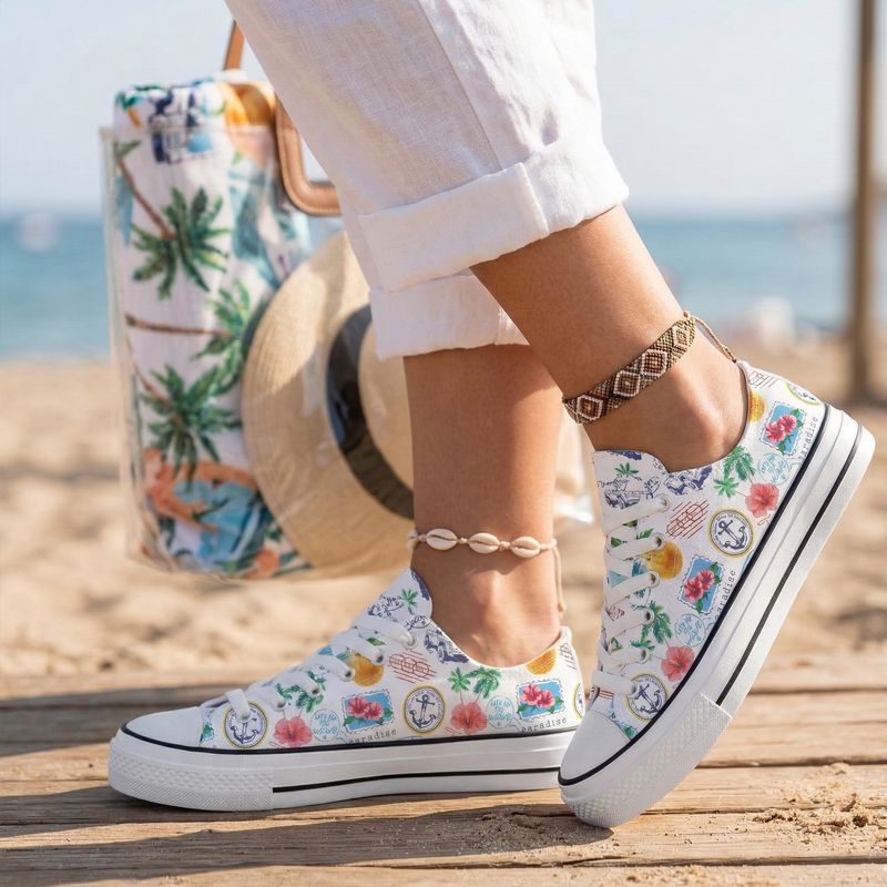 Summer sneakers canvas in a vintage travel look
