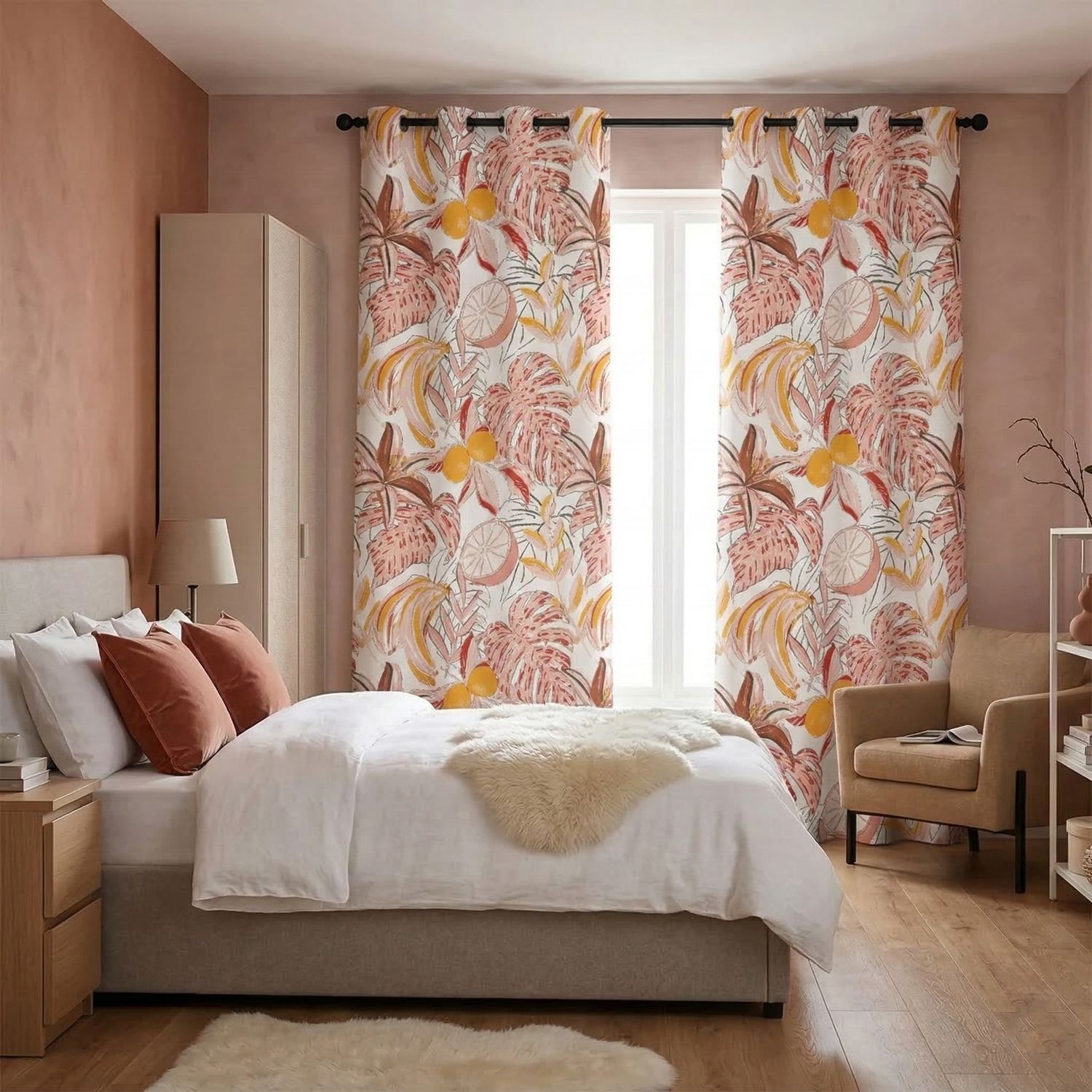 Blackout curtains with tropical floral print