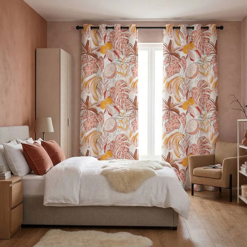 Blackout curtains with tropical floral print
