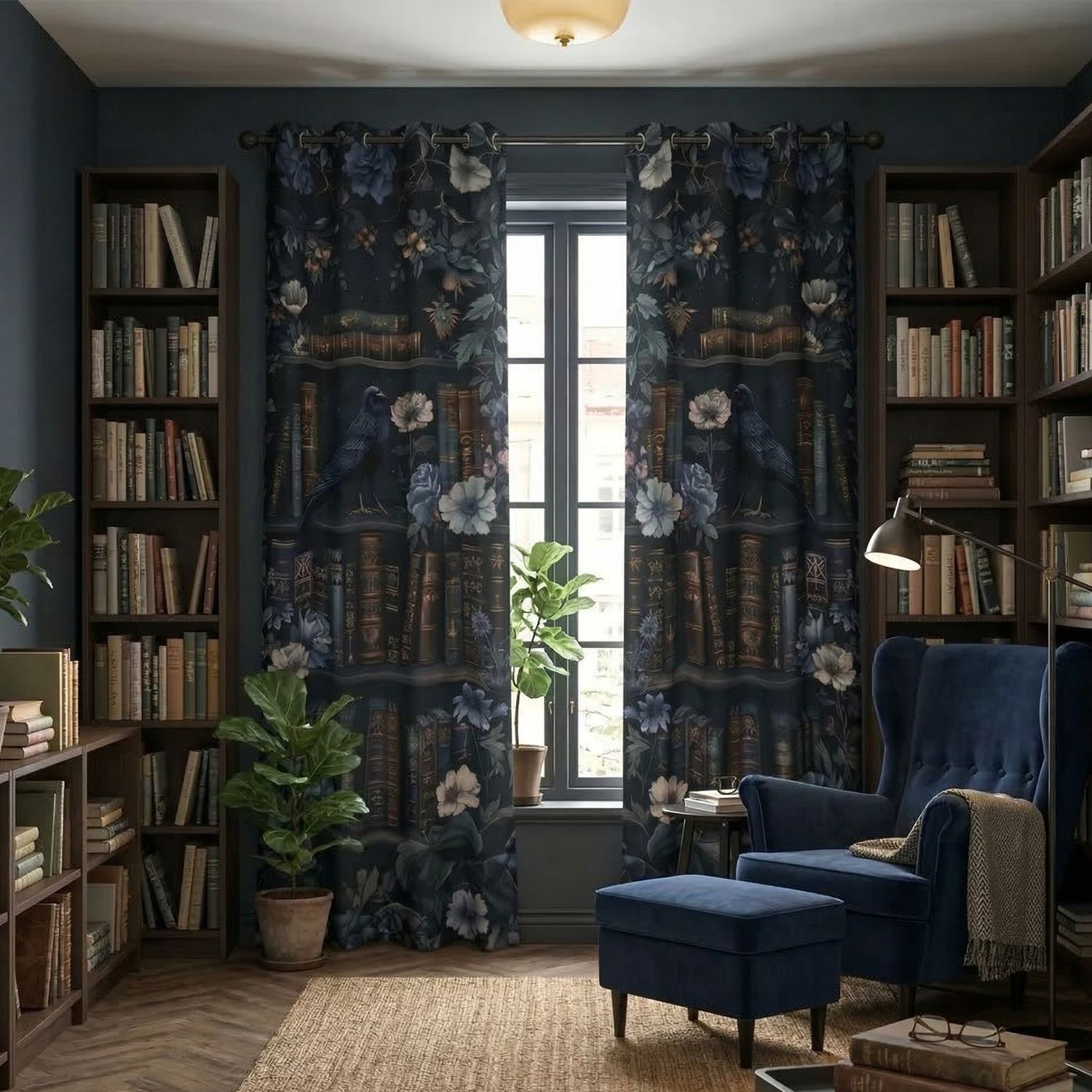 Black Raven &amp; Floral blackout curtains