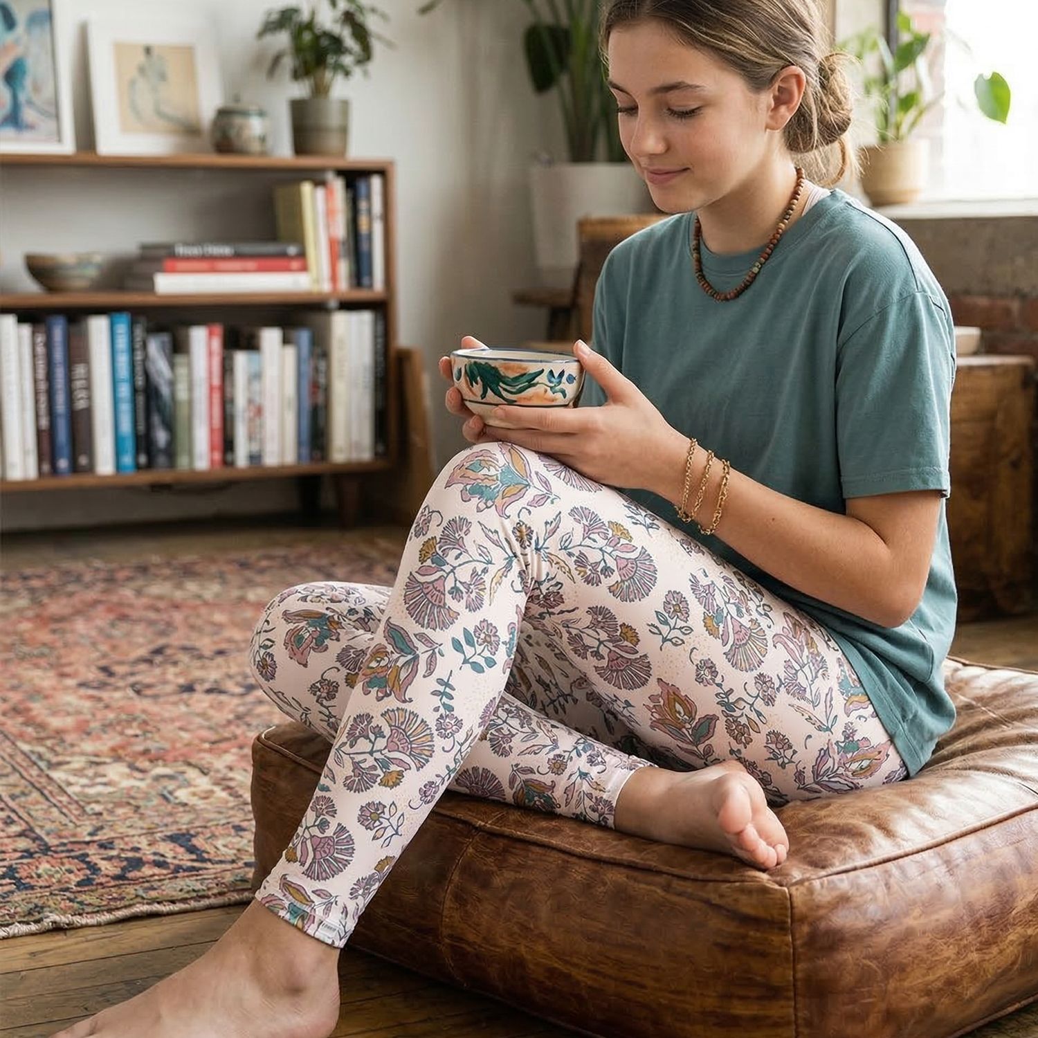 Floral pattern high-waist leggings Blossom Harmony