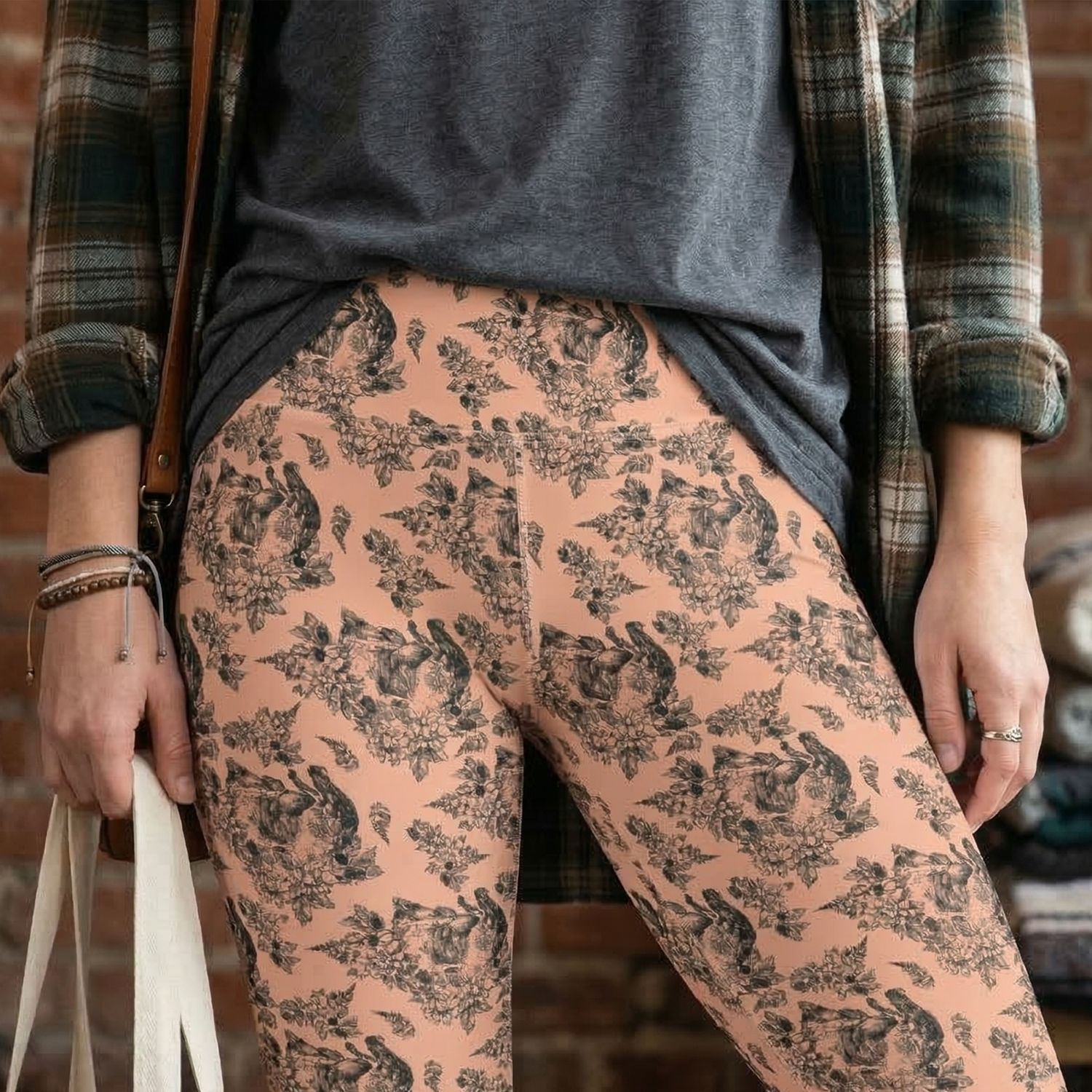 Fox, Hare and Blackberries High-Waist Leggings Wild Berry Tale