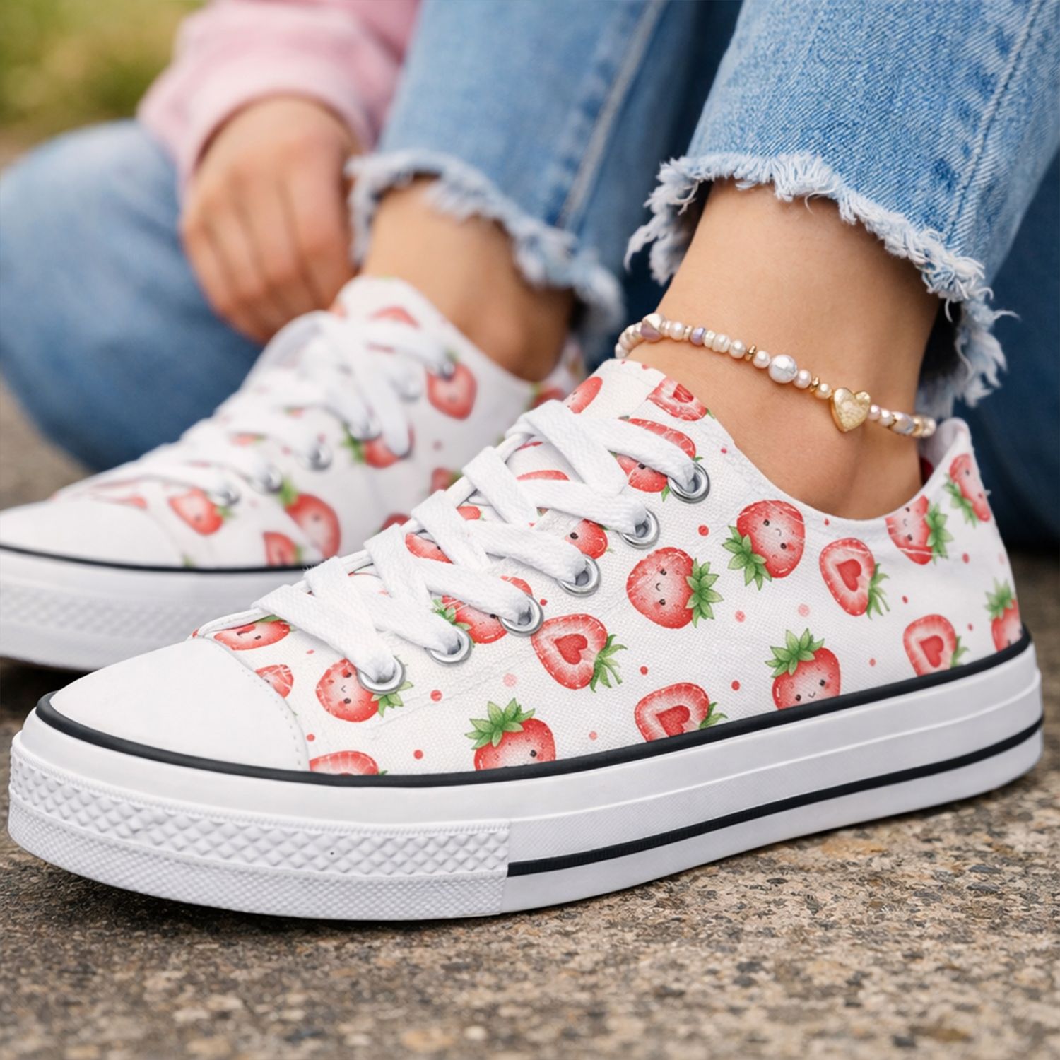 Strawberry Love Canvas Sneakers with Strawberries