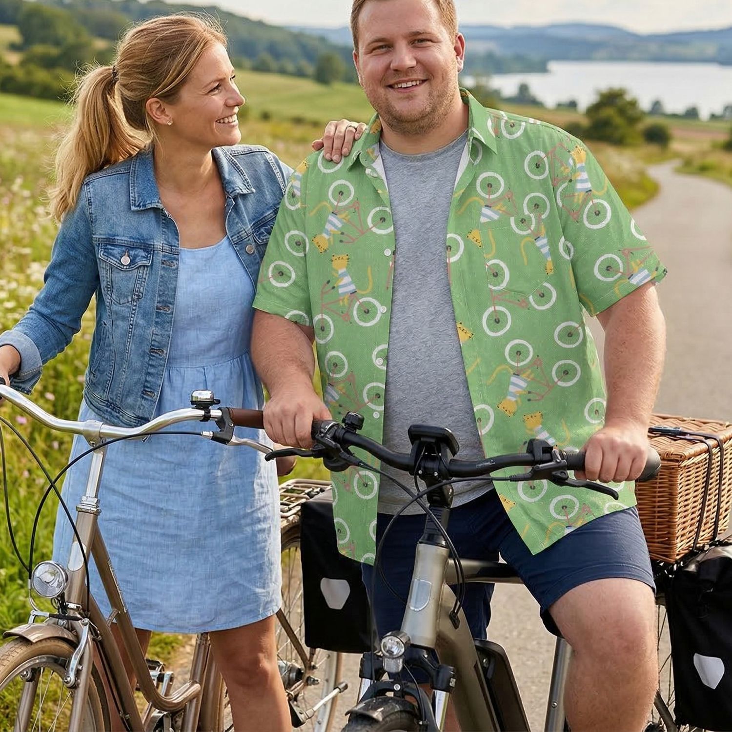 Bicycle &amp; Cat Pattern Fun Shirt