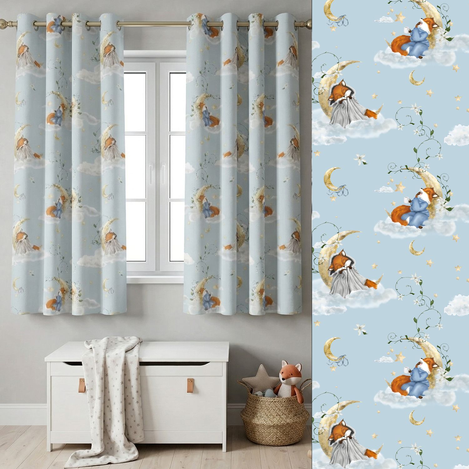 Dreamy Fox – Moon Magic Children's Dreams Blackout Curtains