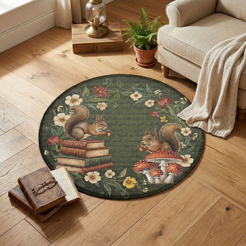 Round rug with squirrel motif