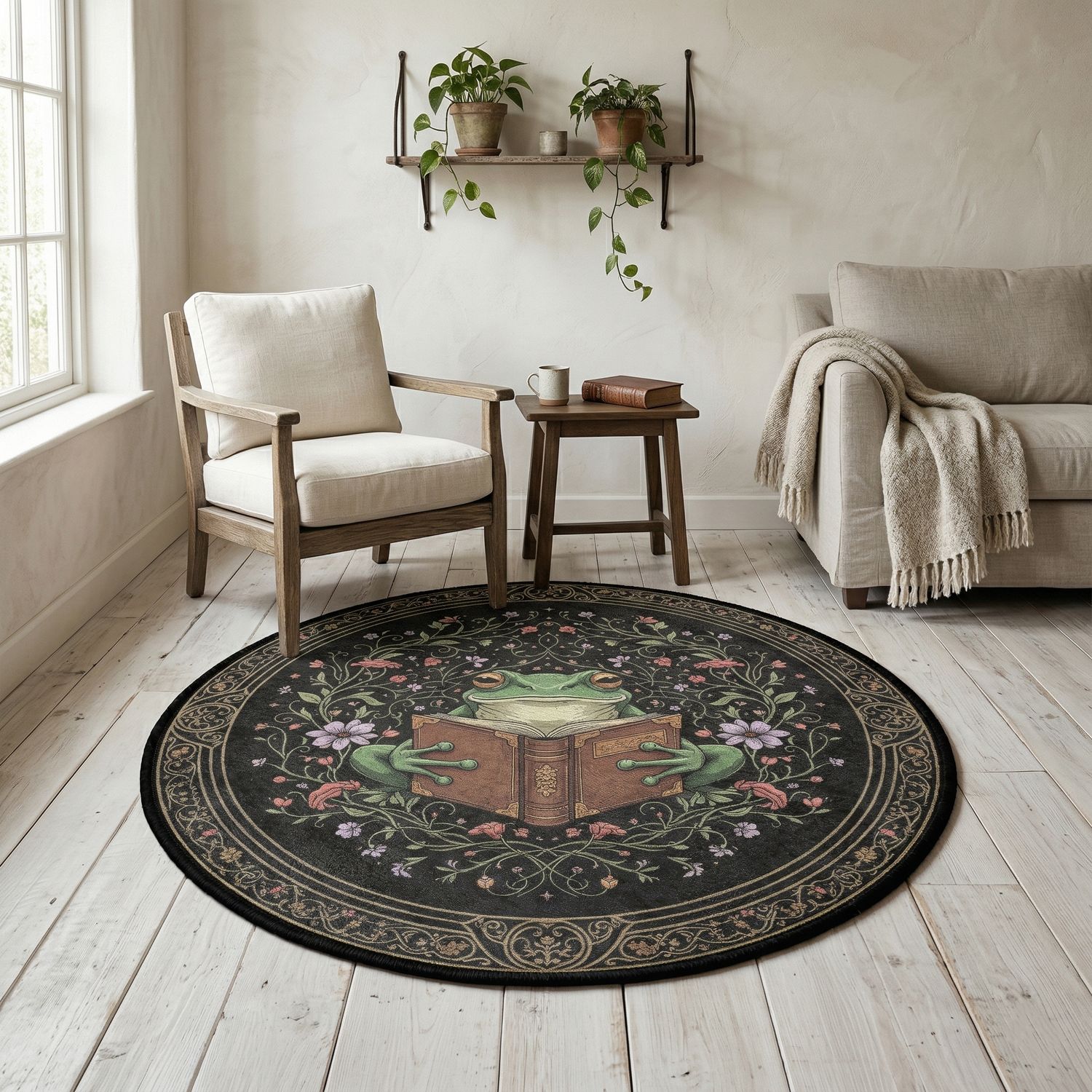 Round rug with frog &amp; vintage design