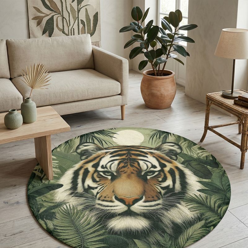 Round rug with tiger motif