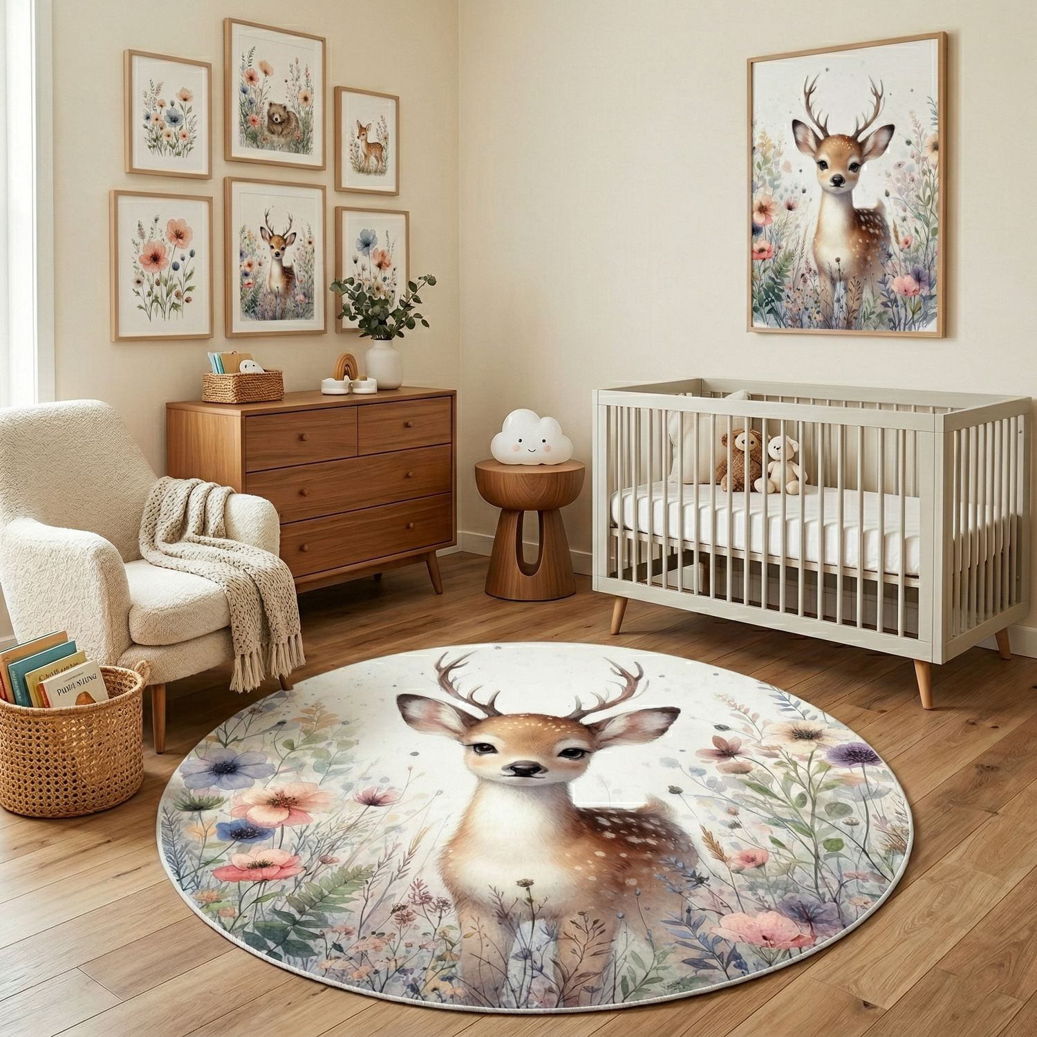 Round rug with deer motif
