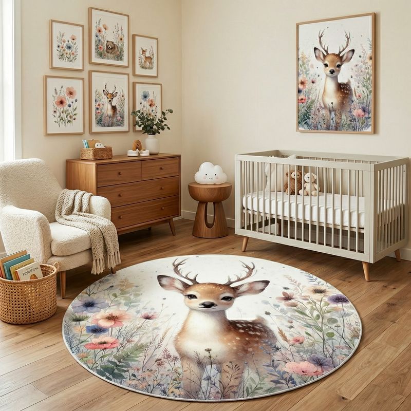 Round rug with deer motif