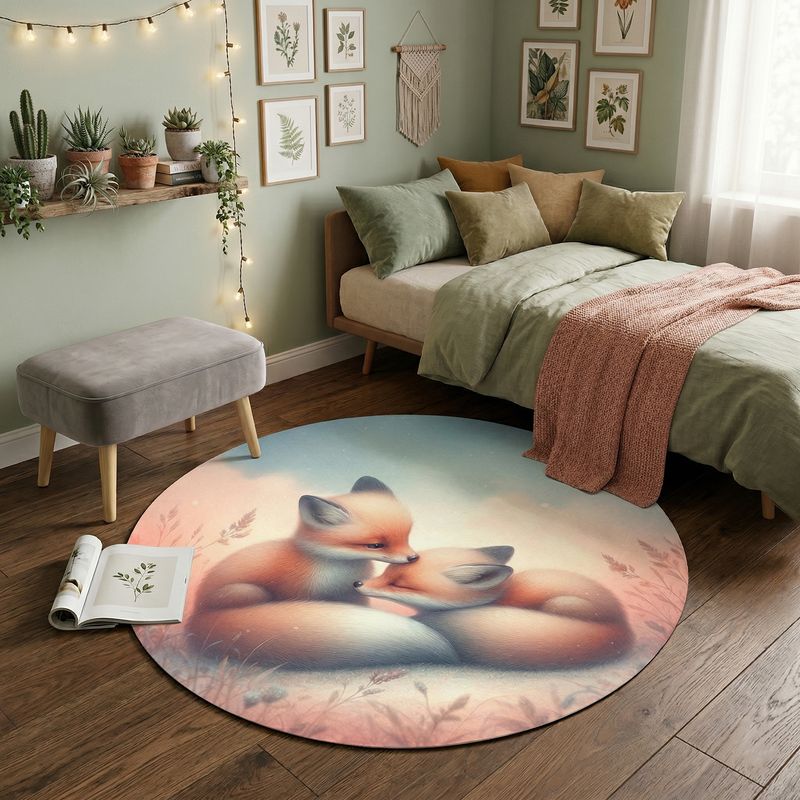 Round rug with a cute fox motif